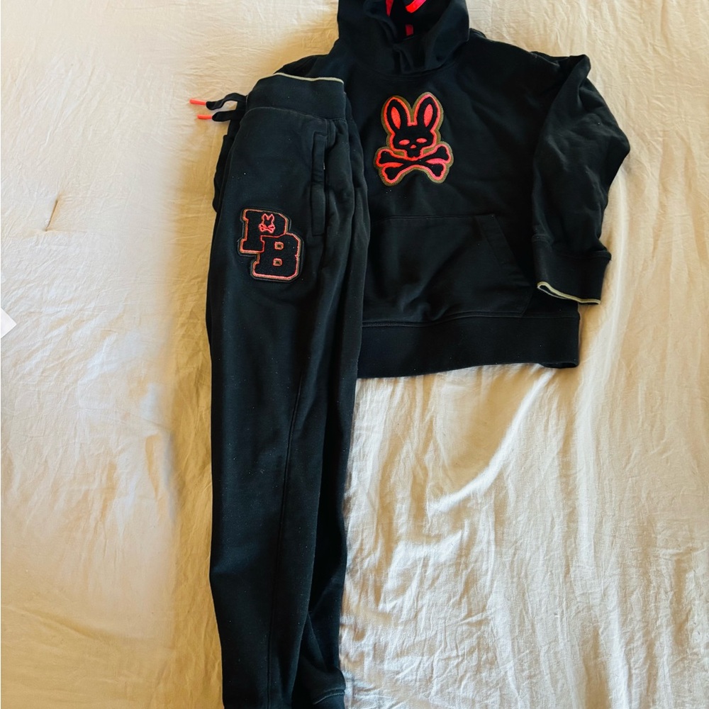 Black Hoodie and Joggers Set with Red Bunny Logo